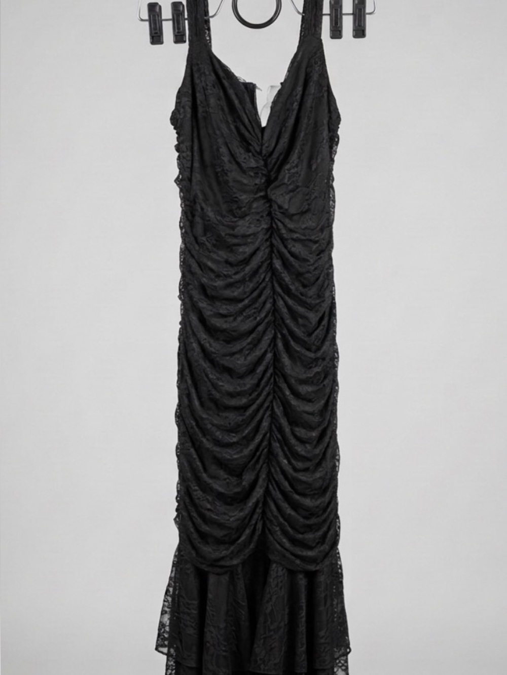 SHEIN Black Ruched Lace Maxi Dress